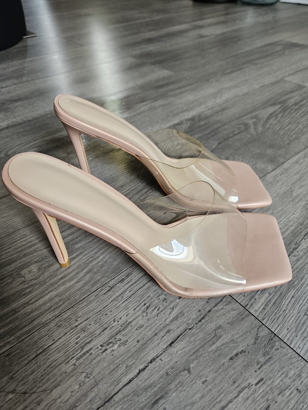 4/$20 Transparent Square Toe Stilletto High Heels Size 42 (10.5 - 11) - Nude